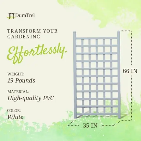 Dura-Trel Country Garden Vinyl Trellis, Outdoor Plant Support Frame, White, 35" x 66" - Decorative Grid-Style Lattice for Climbing Vines & Flowers, image {2}