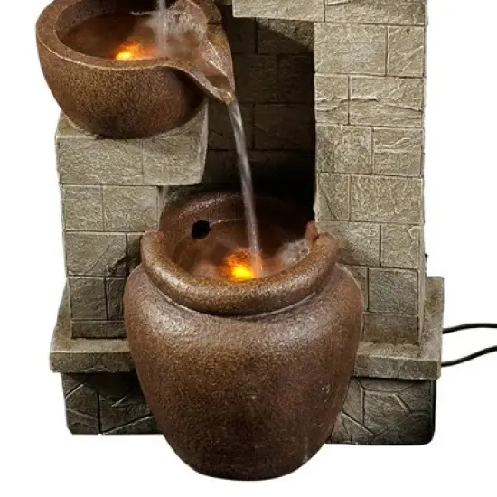 Teamson Home 28" Cascading Bowls with Solar LED Lights Outdoor Metal and Polyresin Birdbath Water Fountain image {6}