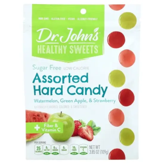 Dr. John's Healthy Sweets Assorted Hard Candy, + Fiber & Vitamin C, Watermelon, Green Apple, & Strawberry, 3.85 oz (109 g) image {2}
