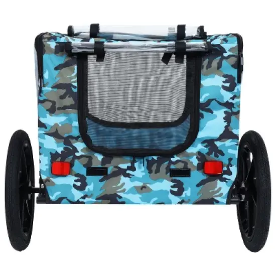 DOMETOUR Collapsible Pet Bike Trailer with 16-Inch Wheels & Hitch Blue+Grey image {6}