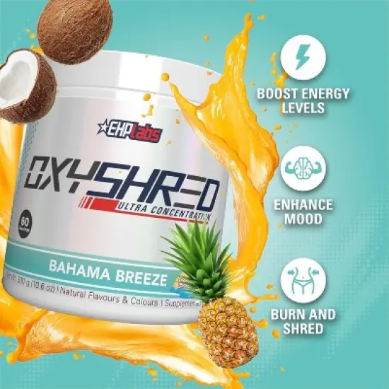 EHPlabs OxyShred Thermogenic Fat Burner - Pre-Workout Powder w/ L-Glutamine, L-Carnitine, Metabolism Booster, Weight Loss, Bahama Breeze, 60 Servings image {2}
