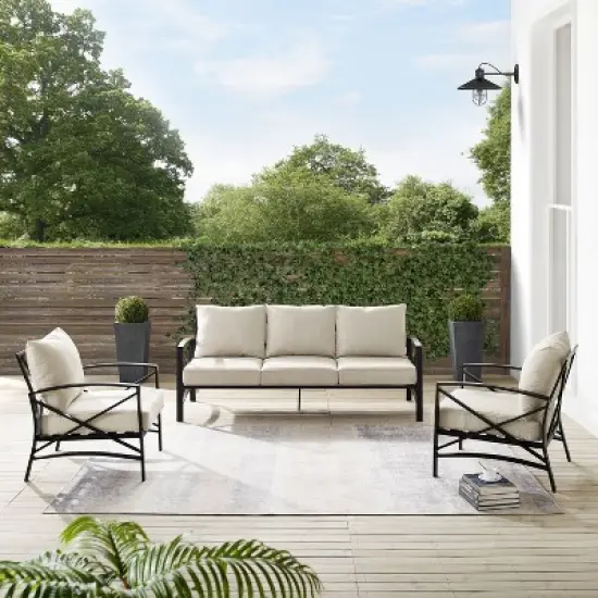 Kaplan 3pc Outdoor Sofa Set with Sofa & 2 Arm Chairs - Oatmeal - Crosley image {6}