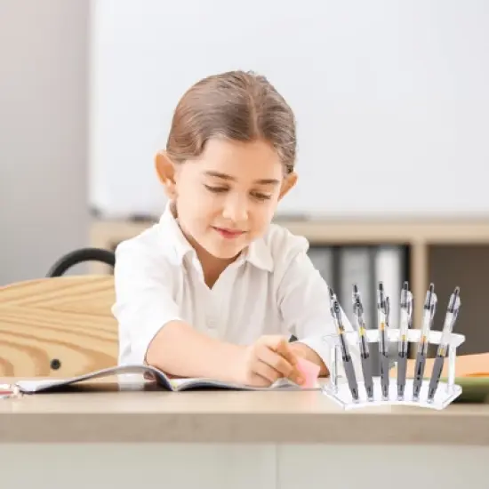 Unique Bargains 6-Slot Vertical and Horizontal Pen Holder Display Stand Clear/Black 2 Pcs image {3}