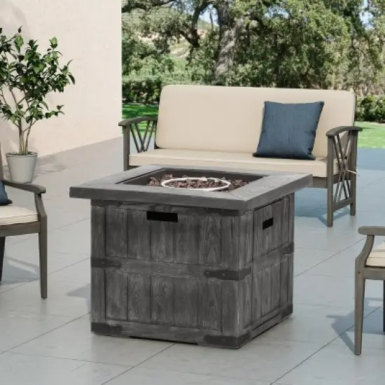 Finethy Outdoor 40000 BTU Light Weight Concrete Square Fire Pit Wood Gray - Christopher Knight Home image {4}