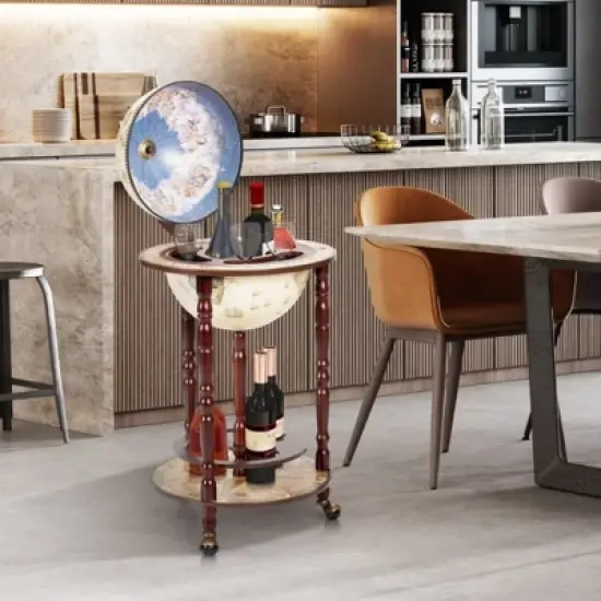 MOEPISY 17 Inch Wooden Globe Liquor Bottle Wine Rack with Wheels image {9}