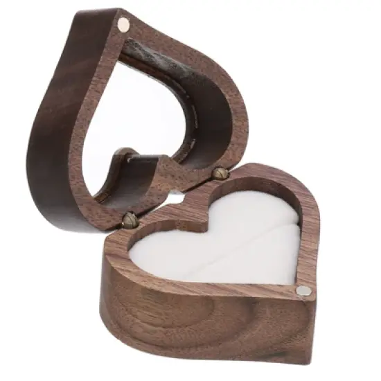 Unique Bargains Heart Shaped Wooden Engagement Ring Box image {6}