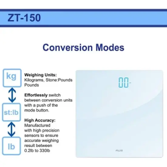 American Weigh Scales ZT Seies Bathroom Scale High Precision Ultra-Slim Digital Large LED Display 330LB Capacity image {6}