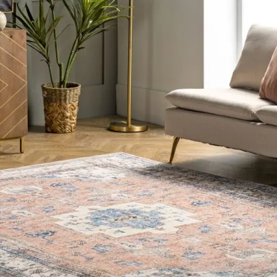 nuLOOM Eleanor Machine Washable Distressed Medallion Area Rug image {8}