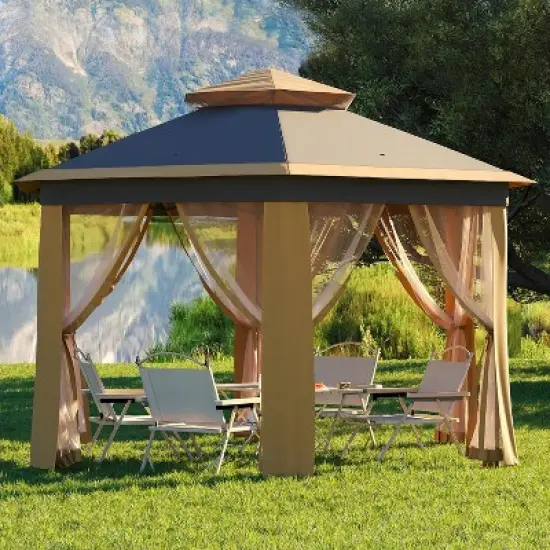 13x13 FT Hexagon Pop Up Gazebo w/ Mesh Windows, Instant Setup Canopy Tent for Outdoor Patio, Backyard, Garden & Events,w/Carry Bag, Adjustable Height image {11}