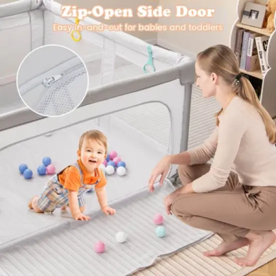 Infans Large Baby Playpen 59" x 59" with Zipper Gate 50 Ocean Balls and 4 Pull-up Rings image {5}