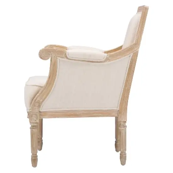 Chavanon Wood & Linen Traditional French Accent Chair Light Beige - Baxton Studio image {3}