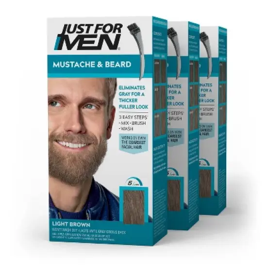 Just For Men Mustache & Beard Coloring for Gray Hair with Brush Included - 3pk image {10}