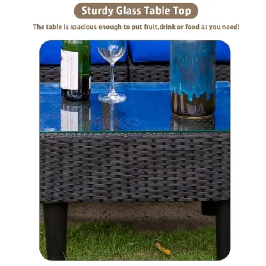 FDW 5 Pieces Patio Furniture Modern Outdoor Sectional Rattan Chair Wicker Conversation Set Sofas with Cushions and Glass-Top Coffee Table image {5}
