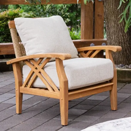 Cambridge Casual 5pc Carmel Teak Wood Outdoor Patio Conversation Set with Tan Cushions image {3}