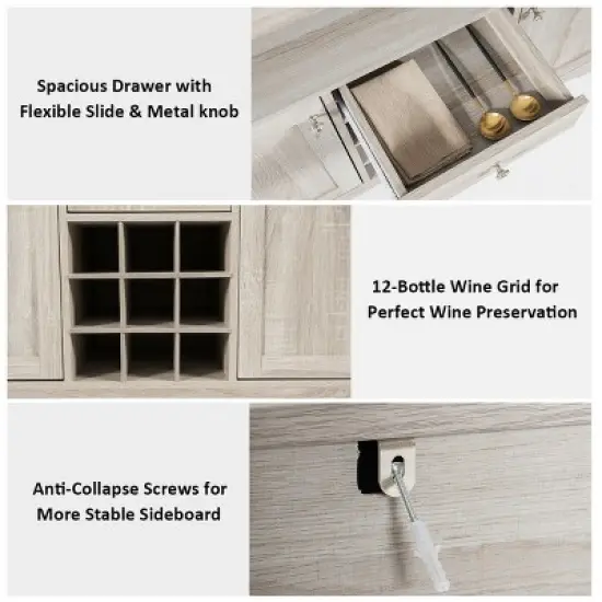 Costway Buffet Server Sideboard Wine Cabinet Console Table Grey Home image {6}