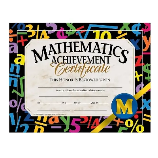 Flipside Mathematics Achievement Certificate 8.5" x 11" Multicolor 30/Pack 5 Packs/Carton (VA581-5) image {1}