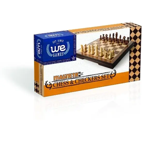 WE Games Magnetic Folding Chess & Checkers Set - Walnut Wood Finish - 8 inch for travel image {6}