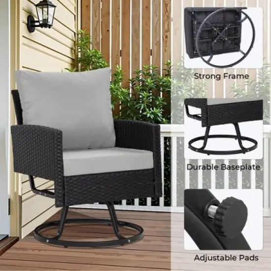 3-Piece Wicker Patio Furniture Set, Rattan Swivel Chairs with Coffee Table, Outdoor Seating for Porch, Balcony, or Garden &ndash;Wicker with Cushions image {4}