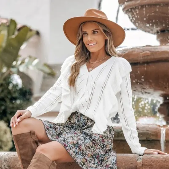 Women's Cutout Ruffled Button-Front Cardigan - Cupshe image {5}