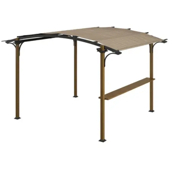 Outsunny 12' x 10' Outdoor Pergola with Bar Counter, Sun Shade Canopy, Aluminum and Steel Frame for Garden, Lawn, Backyard, and Deck, Natural image {3}