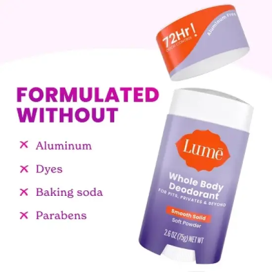 Lume Whole Body Women's Smooth Solid Deodorant Soft Powder Scent - Aluminum-Free 2.6oz image {2}