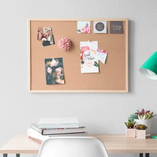 U Brands 23"x35" Birch Wood Frame Bulletin Board image {1}