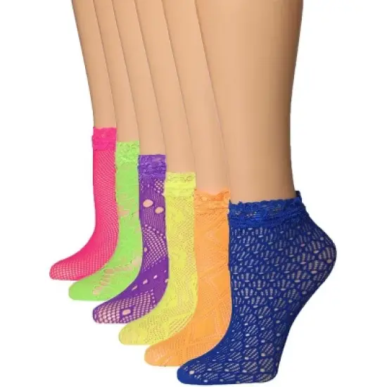 Women's 6 Pack Colorful Patterned Lace Anklet Socks with Ruffled Trim image {1}