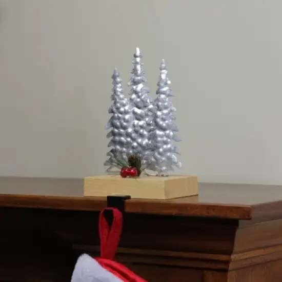 Northlight Galvanized Christmas Trees with Wooden Base Stocking Holder - 8.5" image {2}