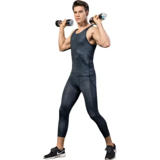 Anna-Kaci Active Men's Sleeveless Compression Tank Top with Textured Fabric and Scoop Neckline image {4}