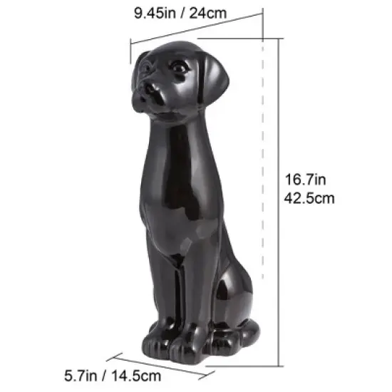 Allure Home Creations 2pc Black Labrador Ceramic Toilet Brush Holder with Plastic Brush Cleaning Accessories Set image {1}