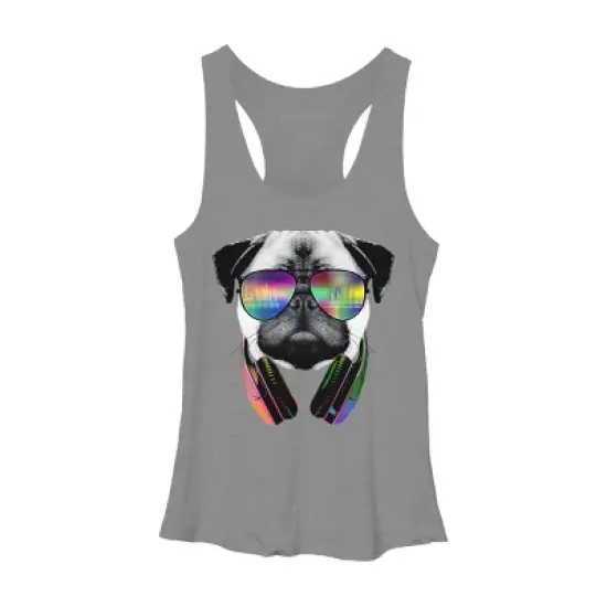 Women's Design By Humans Rainbow Beat DJ Pug By clingcling Racerback Tank Top image {6}