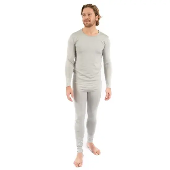 Leveret Mens Two Piece Neutral Solid Color Thermal Pajamas image {7}