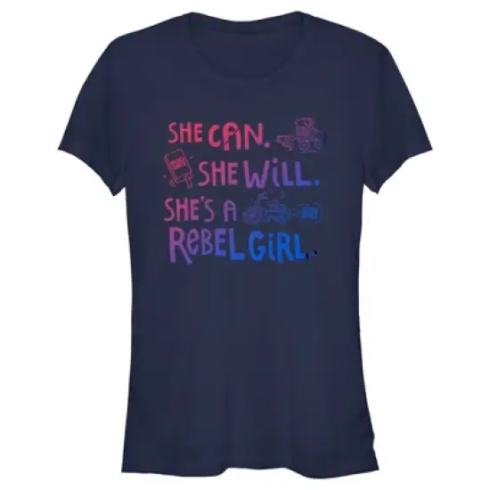 Junior's Rebel Girls She Can She Will Doodles T-Shirt image {3}