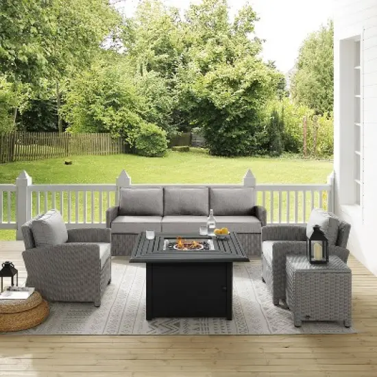Bradenton 5pc Wicker Sofa Set with Fire Table - Gray - Crosley image {6}
