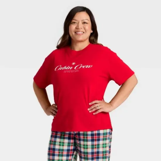 Women's "Cabin Crew" Short Sleeve Holiday Matching Family Pajama Shirt - Wondershop&trade; Red image {4}