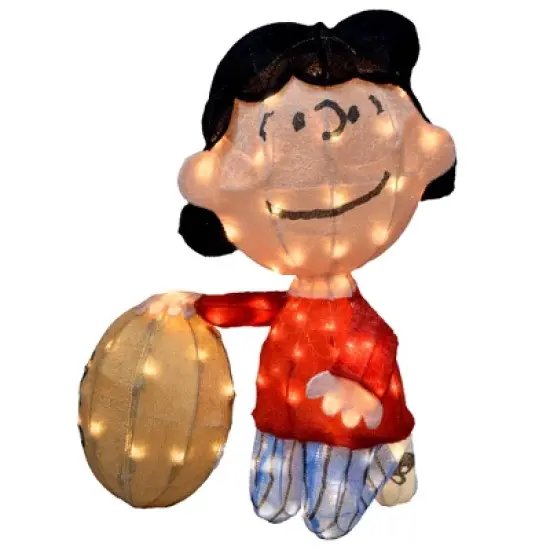 Peanuts Set of Two 32in Peanuts 3D PreLit LED Yard Art Lucy w Football and Charlie Brown, Brown image {4}