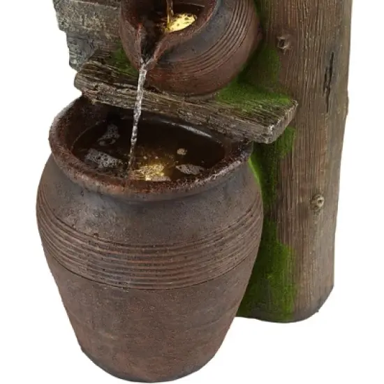 John Timberland Four Pot Rustic Cascading Outdoor Floor Water Fountain with LED Light 39 1/4" for Yard Garden Patio Deck Porch House Exterior image {2}