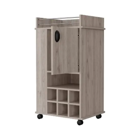 Gulches 1-Door Bar Cart with Wine Rack & Casters in Light Gray image {6}