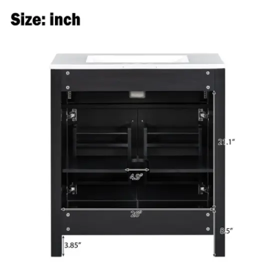 Whisen 30" Bathroom Storage Cabinet Bathroom Vanity with Ceramic Sink, Soft Close Doors, Adjustable Shelf and Flip Drawer image {9}