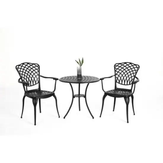 SKRAN 25'' Set of 3 Bistro Set Table and Chairs,Outdoor Patio Set,Rust Proof Cast Aluminum Bistro Set for Outdoor, Garden, Patio, backyard Black image {1}