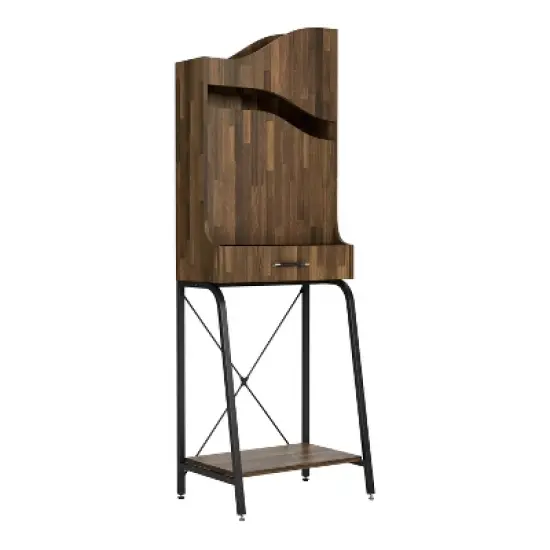 24/7 Shop At Home Joyharbor Industrial 1 Drawer Mini Bar with Shelves Light Hickory: Wine Storage, 20-Bottle Capacity image {12}