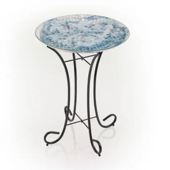 23" Outdoor Glass Birdbath Bowl with Metal Stand - Alpine image {2}