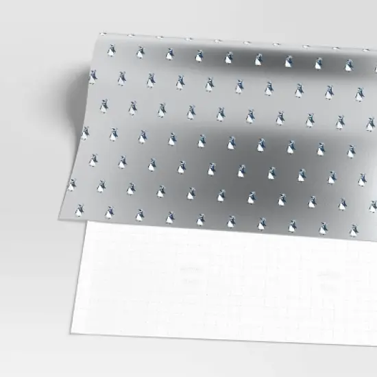 30&rdquo; 25 sq ft Christmas Roll Wrap Penguins on Silver - Wondershop&trade; image {2}
