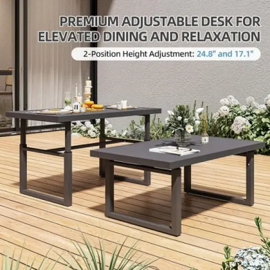 COWLOWN 7 Piece Dark Gray Modern Aluminum Outdoor Furniture Sofa Set with Conversation Table and Chairs, Ideal for Lawn, Backyard & Deck image {5}