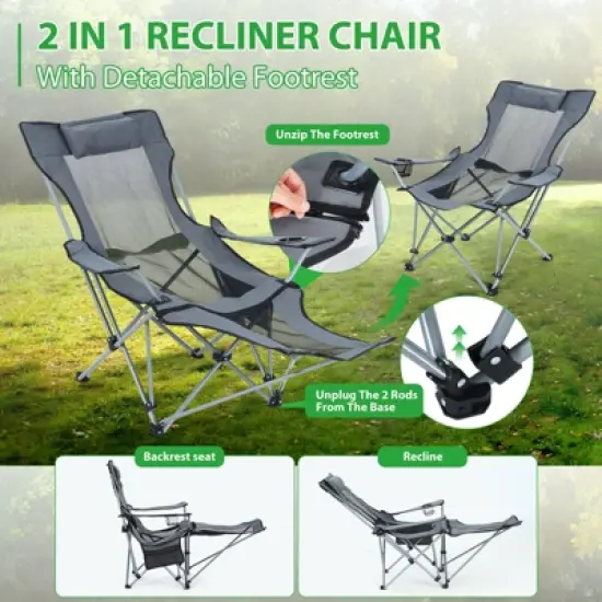 MUKE Camping Chair, Adjustable Recliner Chair with Footrest, Headrest, Cup Holder & Storage, Indoor & Outdoor Comfort image {2}