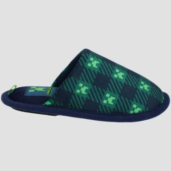Boys' Minecraft Gaming Scuff Plaid Slippers - Navy Blue image {3}