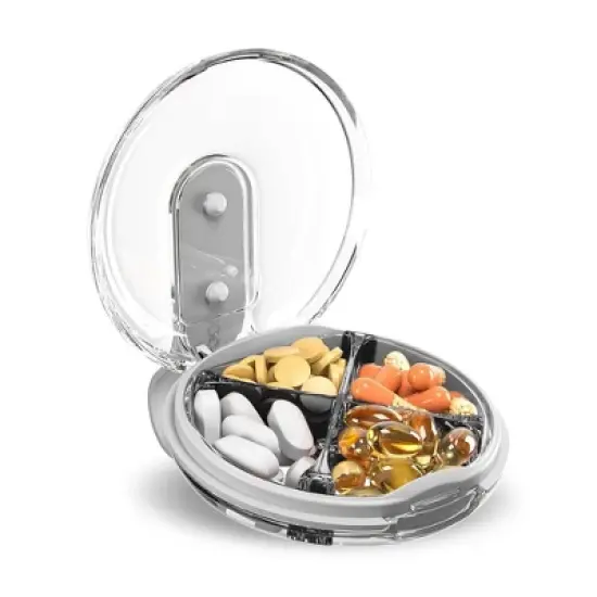 Sukuos Daily Use Round Pill Organizer 1 Pack, 4 Compartments, Portable Travel Pill Box, Medicine Container & Vitamin Holder image {8}