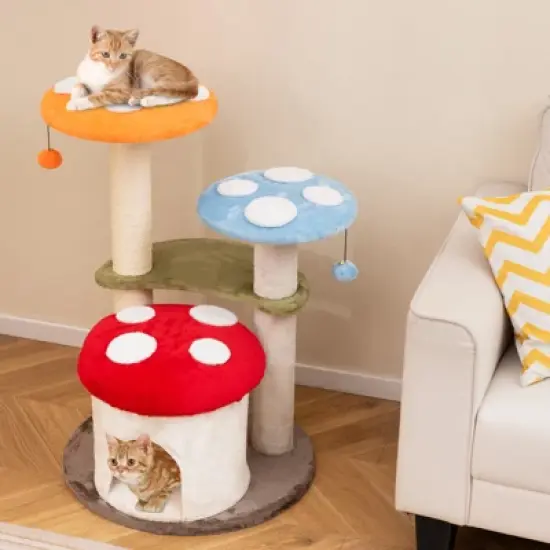 Costway Cute Mushroom Cat Tree Multi-level Cat Tower w/ Sisal Scratching Posts for Indoor Kittens & Cats image {4}