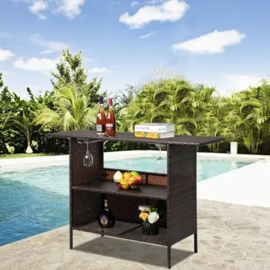 Karl Home Rectangular Wicker/Rattan Outdoor Bar Table image {7}