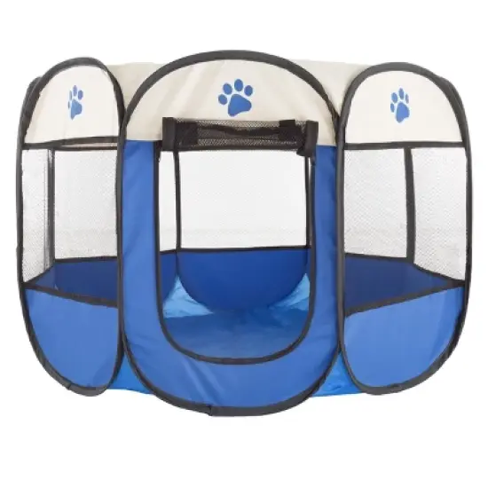 Pet Adobe Pop-Up Indoor/Outdoor Pet Travel Playpen with Carrying Case - Blue image {3}